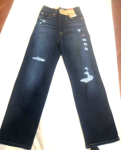 Levi’s Ribcage Straight Ankle Distressed Dark Blue High Jeans 24 x 27 NWT $70val