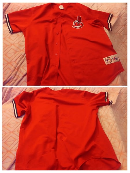 Chief Wahoo Cleveland Indians Baseball Button-up Plain Red Used XXL Men's  Jersey