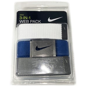 NEW Nike 3-In-1 White/Blue/Grey Golf Web Belt Pack Cut-To-Length OSFM