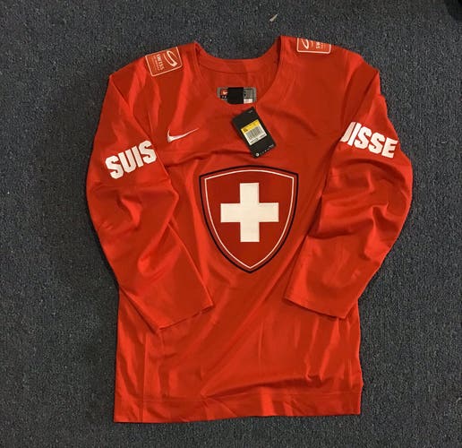 New With Tags Red Team Switzerland IIHF Nike Jersey (Blank) Small