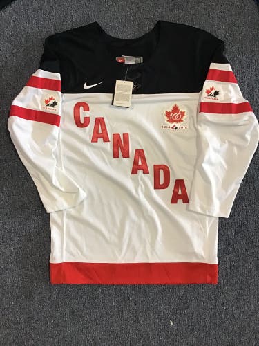 New With Tags White Team Canada Centennial Anniversary IIHF Nike Jersey (Blank) Small
