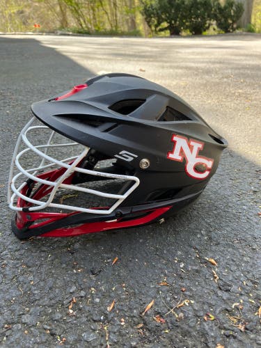 Black and red S lacrosse helmet (decal comes off)
