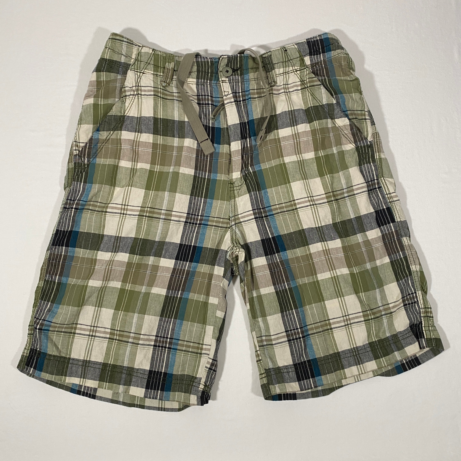 UNIONBAY Men's Size 34 Green Plaid Flat Front 100% Cotton Casual Chino Shorts