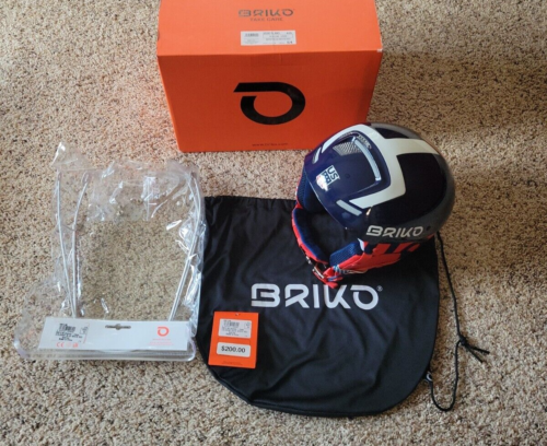 Briko Slalom Ski Helmet 54 USA Blue US Ski Team USST w/ Chin Guard NEW Non-FIS