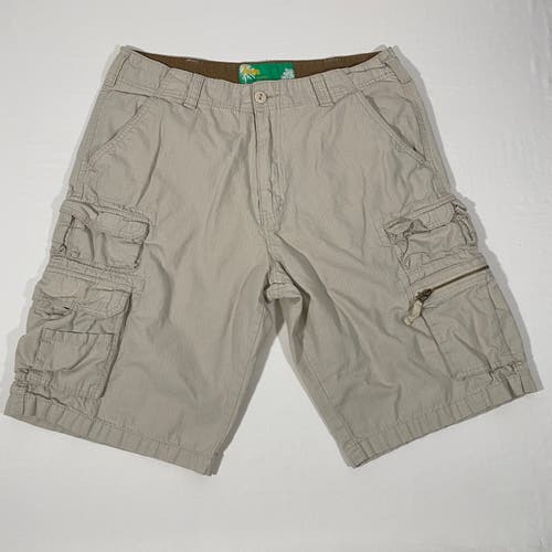 Vintage Iron Jeans Co Mens Size M 33 Ivory Flat Front 100% Cotton Cargo Shorts