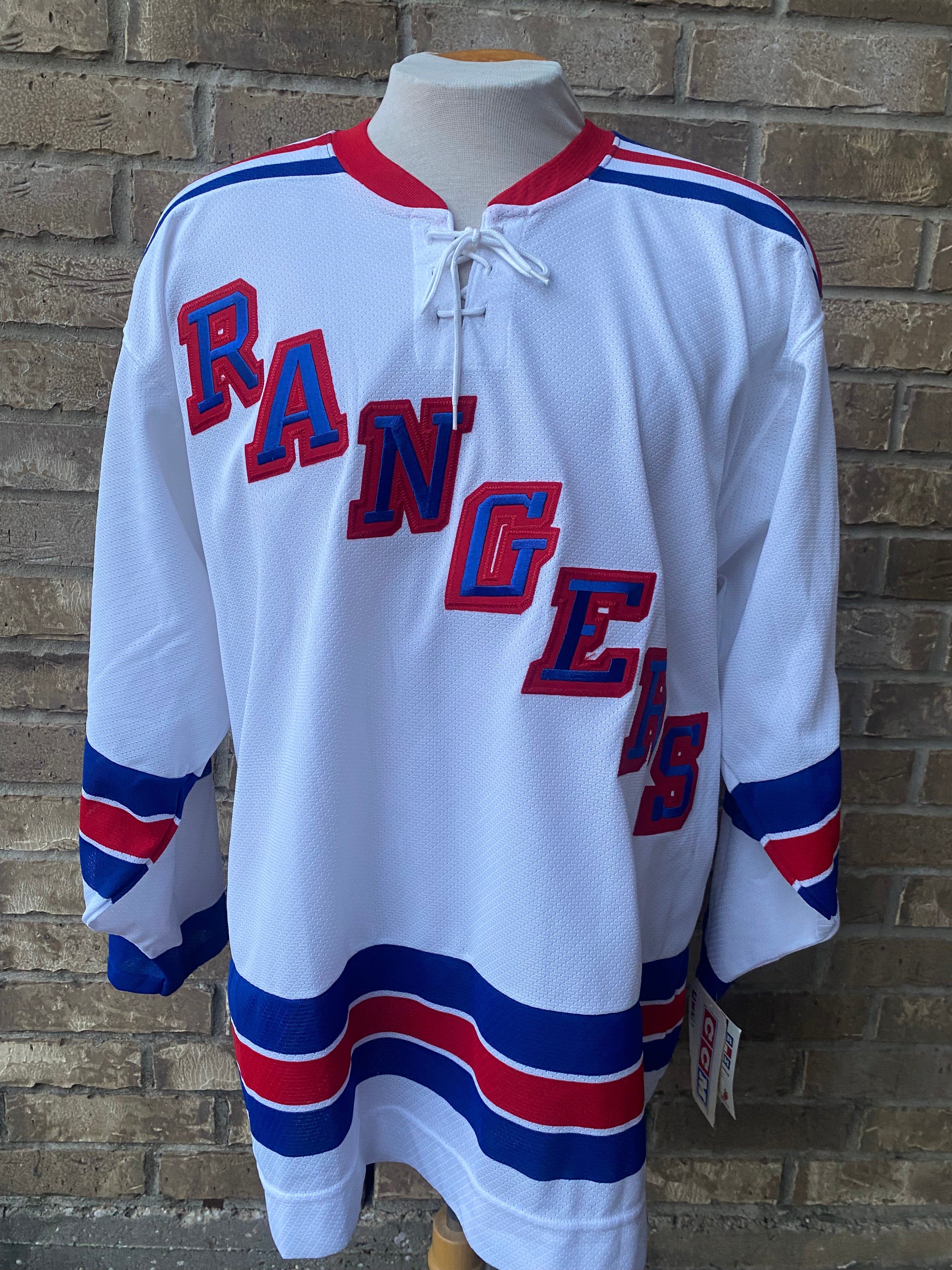 New York Rangers Jersey Mens Large L white lady liberty retro Pro Player NHL