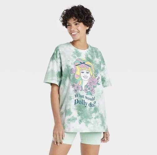 NWT Women's What Would Dolly Do Oversized Lounge T-Shirt Green XS/Small