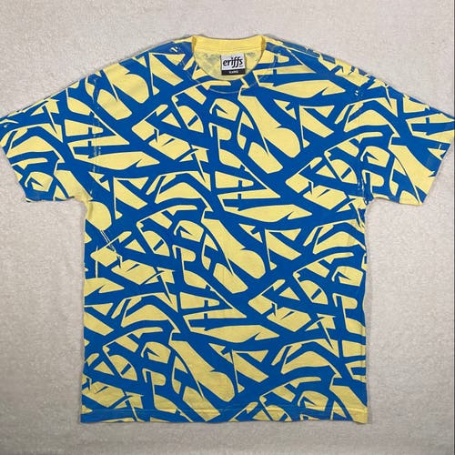 Eriffs 2063 Mens Size XL Yellow/Blue All Over Print Thorns Graphic T Shirt Rare