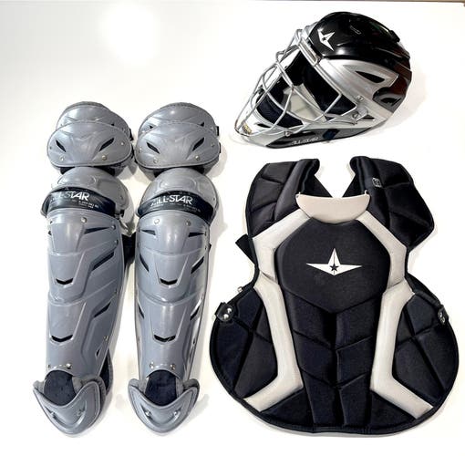 All-Star Intermediate 12-16 S7 System 7 Black and Grey NOCSAE Catchers Equipment Set