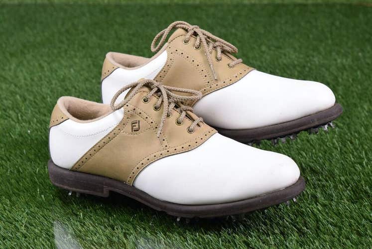 FOOTJOY GOLF SHOES CLEATS WHITE BROWN, US WOMENS 8, 48727