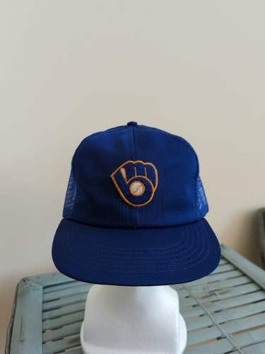Vintage Milwaukee Brewers Annco Mesh Trucker Snapback Hat L MLB