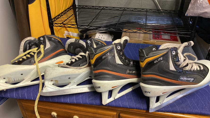 2 Pairs For 1! Used Bauer Regular Width  Size 9 Elite Hockey Goalie Skates