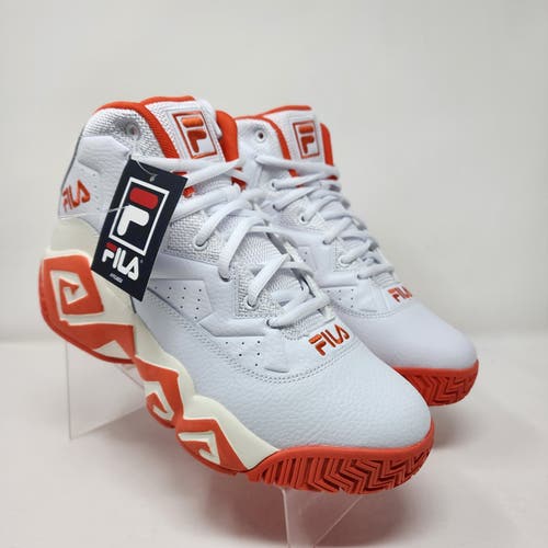 Fila Basketball Shoes Mens 9 MB White Orange Aztec Logo Spell Out Lace Up