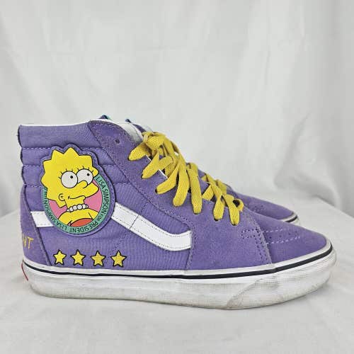Vans Simpsons Sk8 Hi Shoes Lisa for President Purple Yellow Womens 7.5 Mens 6