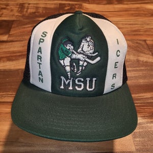 Vintage Rare MSU Icers Michigan State College Hockey Sports Hat Cap Vtg Snapback