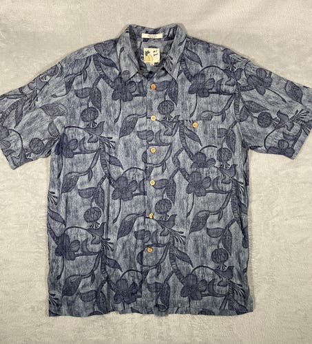 M.E. Sport Mens Shirt Size XL Blue Hawaiian Floral Coconut Button Up 100% Rayon