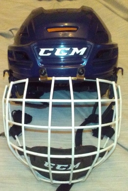Navy Blue CCM Tacks 710 Helmet w CCM SM-15 White Cage