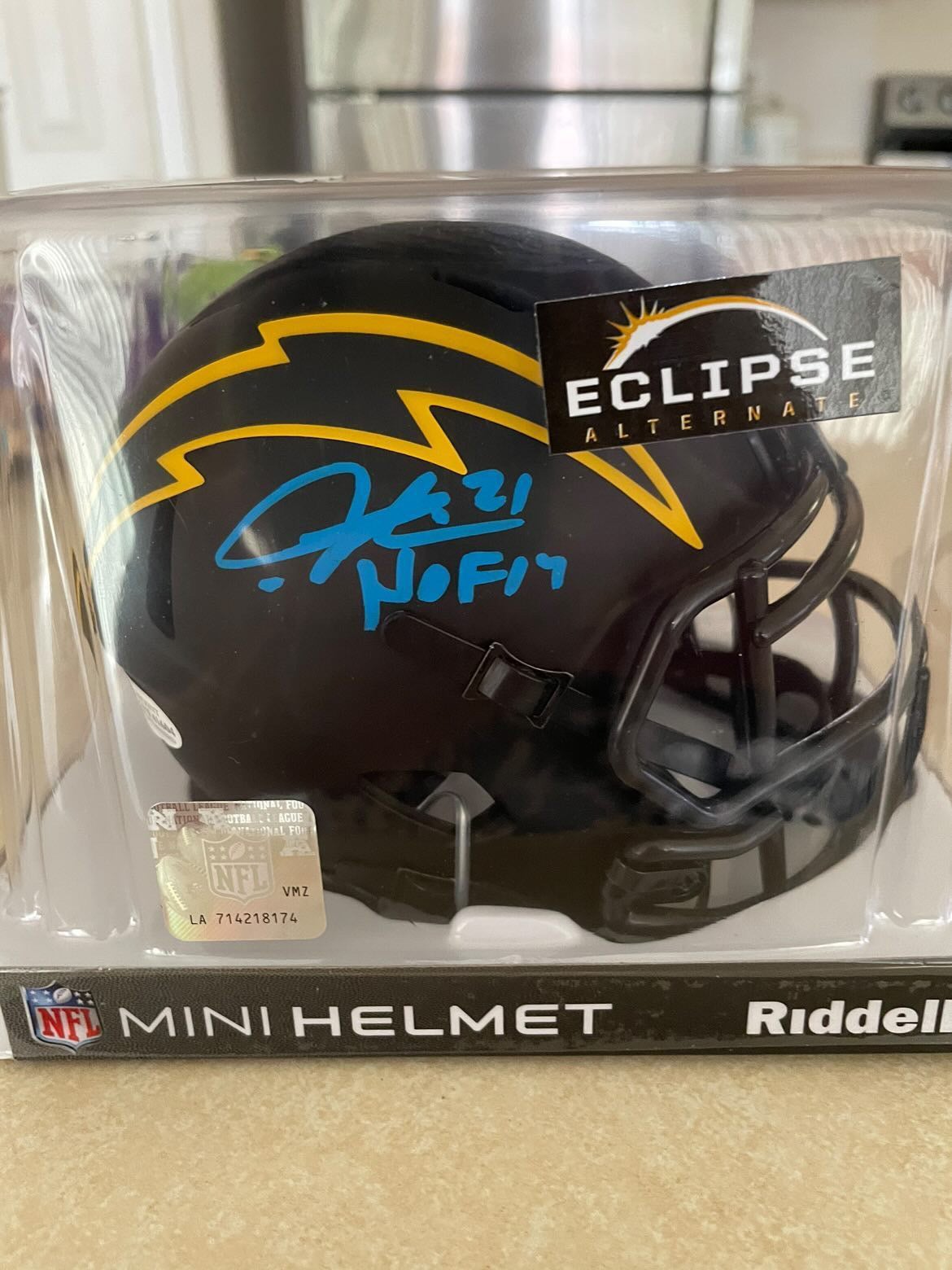 LaDainian Tomlinson autographed signed autograph Chargers mini helmet w/ LT  HOLO