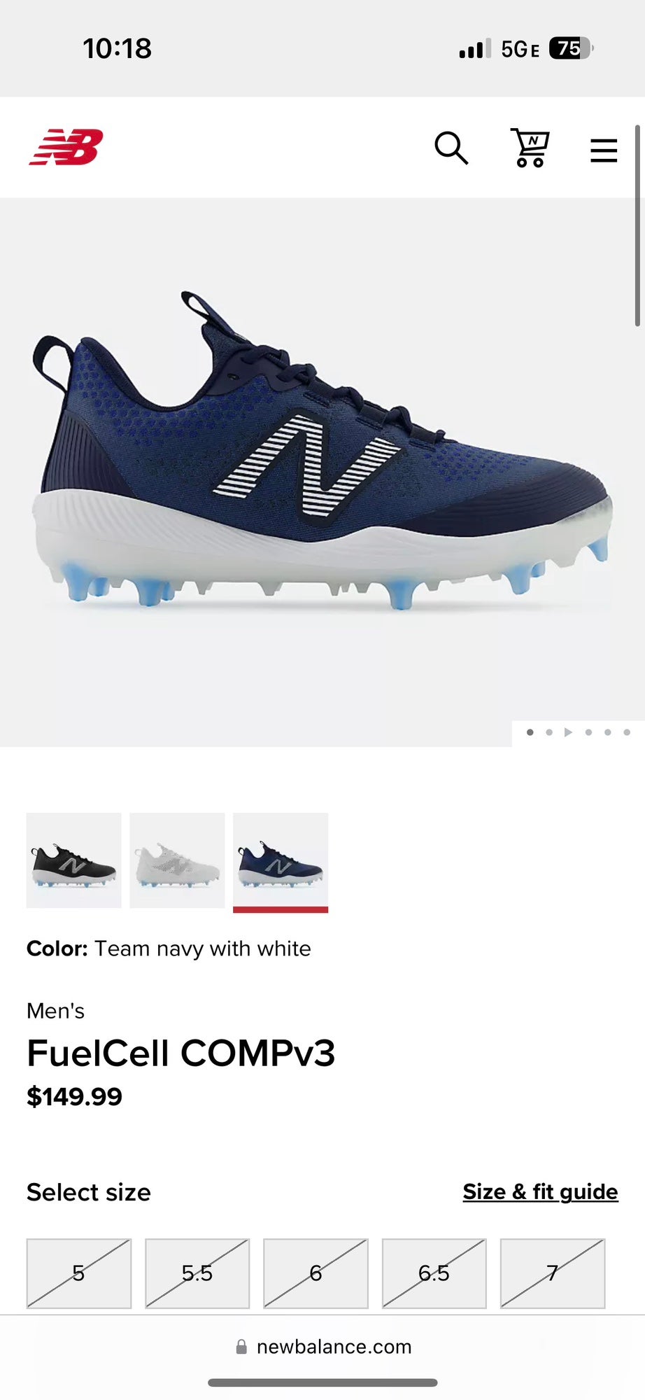 New New Balance Men's 5.5 4040 V5 TPU Molded Baseball Cleat Navy