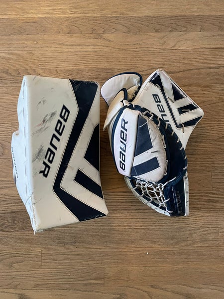 Bauer Supreme One.7 White/Blue Glove And Blocker Set - Good Condition