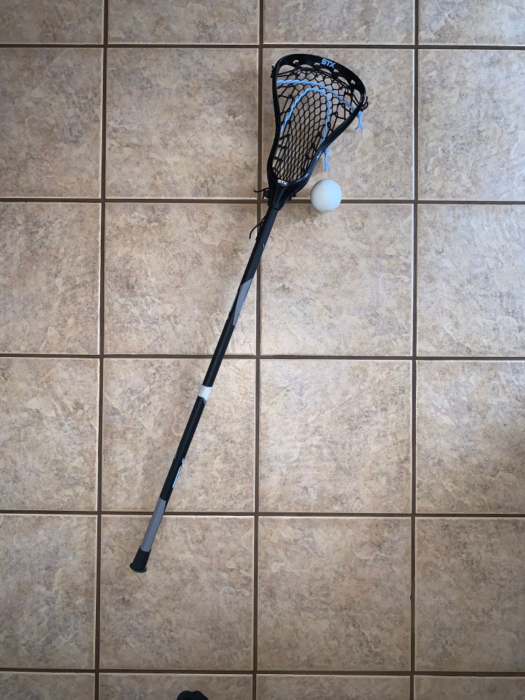 YOUTH SIZE STX Exult 600 lacrosse head on 7075 shaft 2-tone gray & baby blue COMPLETE STICK