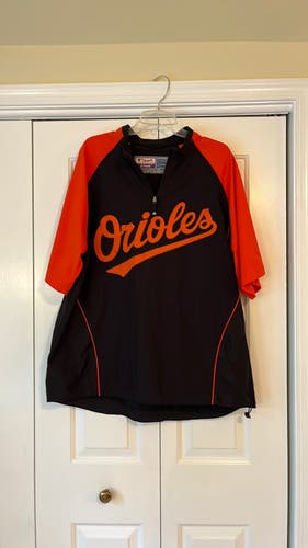 VTG Men's Majestic MLB Orioles short sleeve 1/4 zip warm up pullover jacket - XL