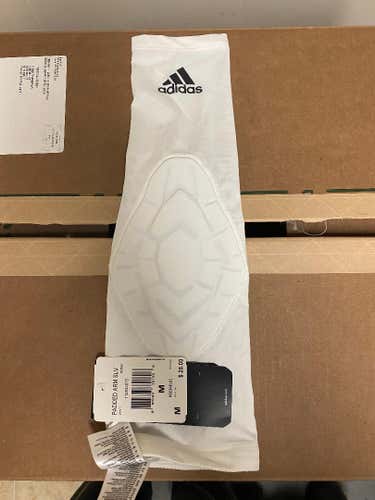 Brand New Adidas Padded Arm Sleeve White Size Medium Basketball Lacrosse Retail $25
