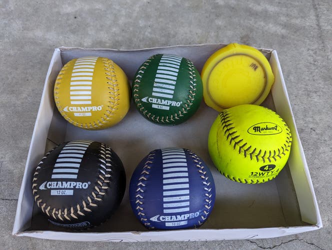 Used Set of Champro Weighted Training Softballs and a Spin Right Spinner