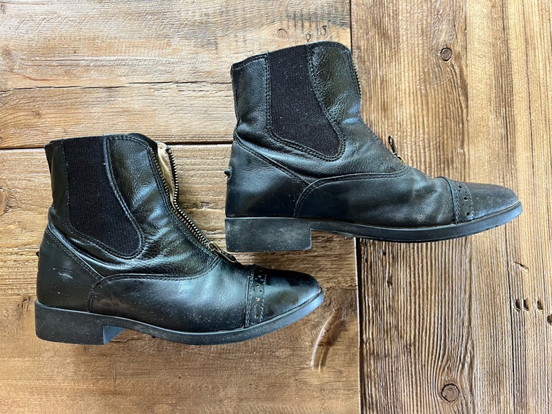 Black Leather Equestrian Paddock Kids Riding Boots Size: 3