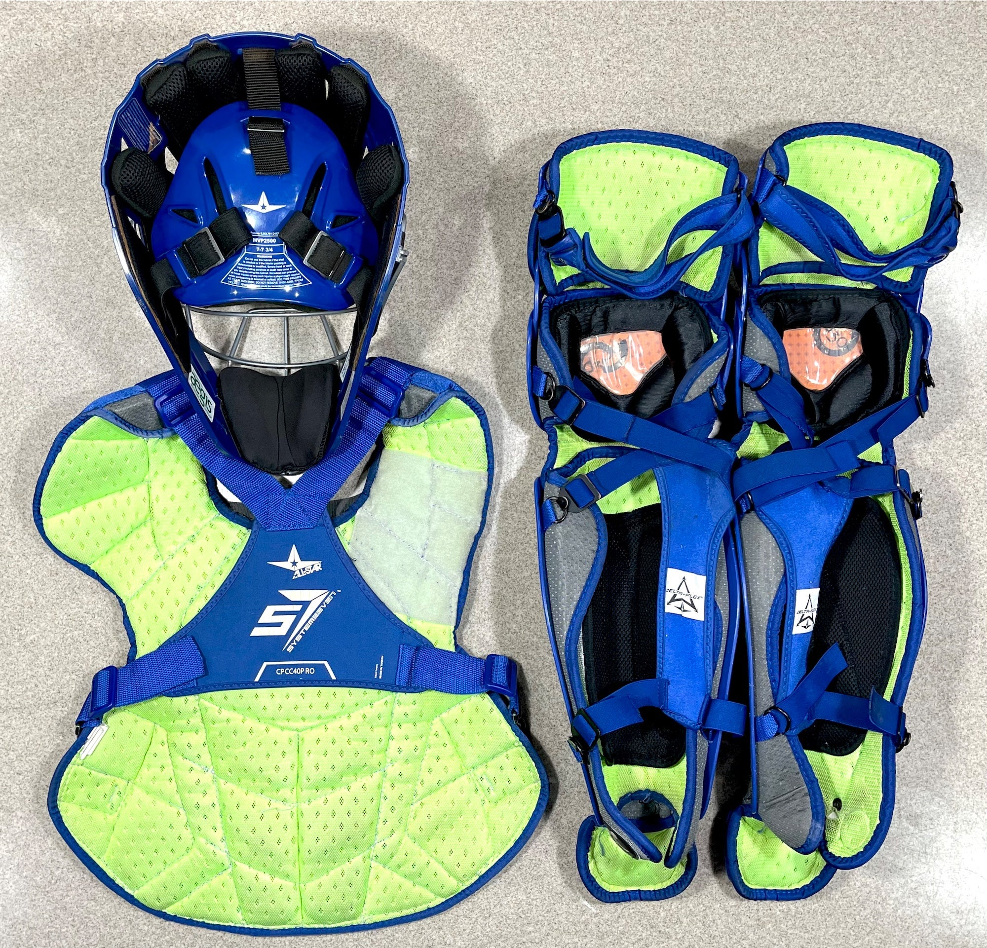 All Star System 7 Axis Adult 16+ Catchers Gear Set NOCSAE Sky Blue Columbia  Blue