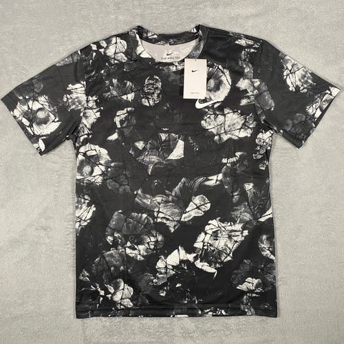 NIKE Mens T Shirt Size M Black Dri-FIT Legend All-Over Print Short Sleeve New