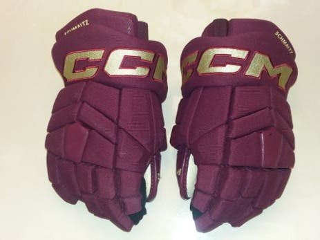 ARIZONA COYOTES Nick Schmaltz game-worn red+gold CCM 3rd style gloves (2022-23 season)