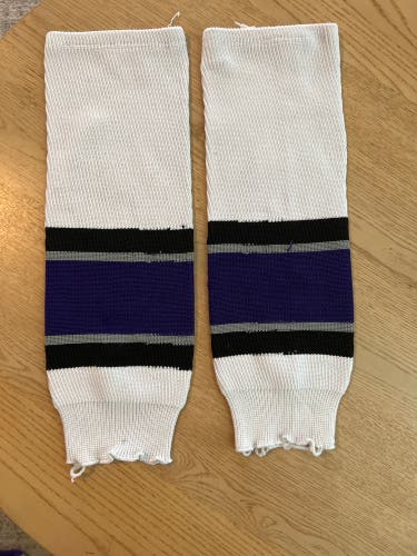 LA Kings White & Purple Used Knit Hockey Socks