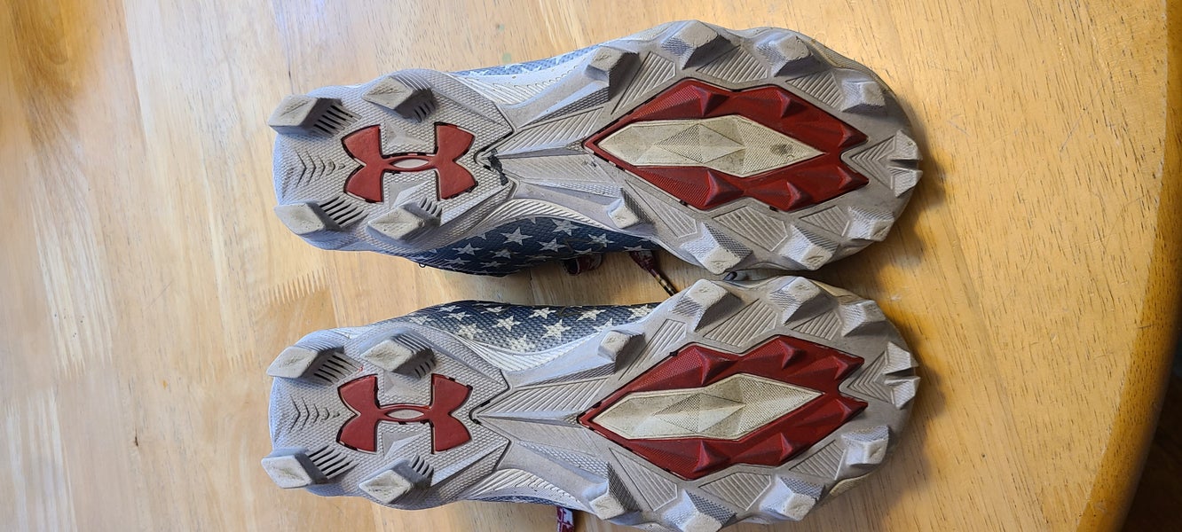 Blue Youth Used Kids Size 4.5 (Women's 5.5) Molded Cleats Under Armour Mid Top Spotlight MC