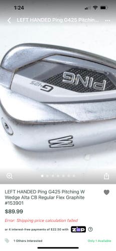 LEFT HANDED Ping G425 Pitching W Wedge Alta CB Regular Flex Graphite #153901