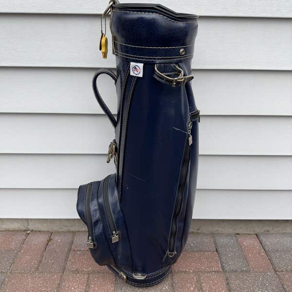 Ron Miller Pro Model Golf Cart Bag Navy Blue Leather USA
