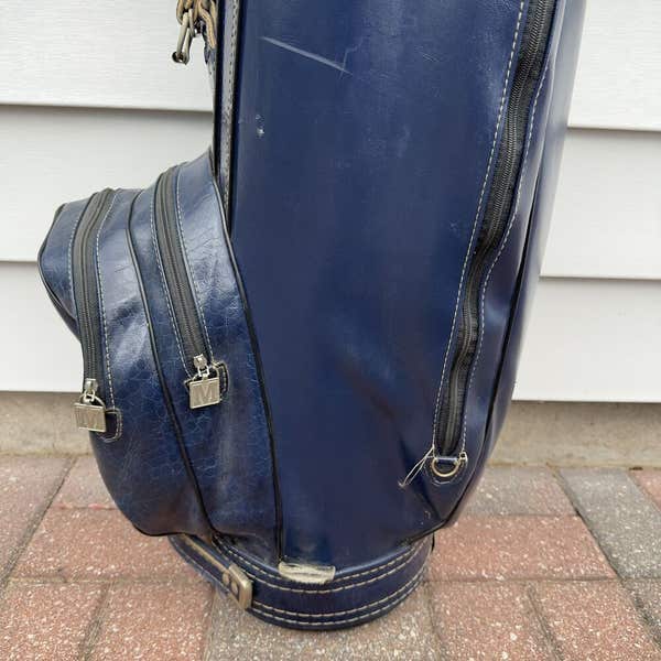 Ron Miller Pro Model Golf Cart Bag Navy Blue Leather USA