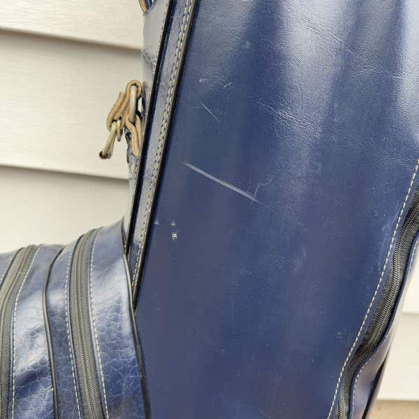 Ron Miller Pro Model Golf Cart Bag Navy Blue Leather USA Vintage