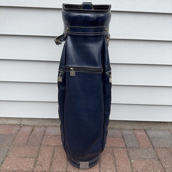 Ron Miller Pro Model Golf Cart Bag Navy Blue Leather USA Vintage