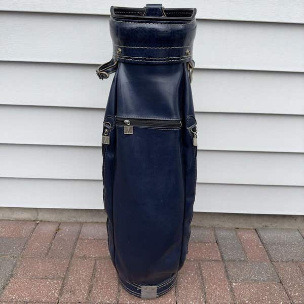 Ron Miller Pro Model Golf Cart Bag Navy Blue Leather USA
