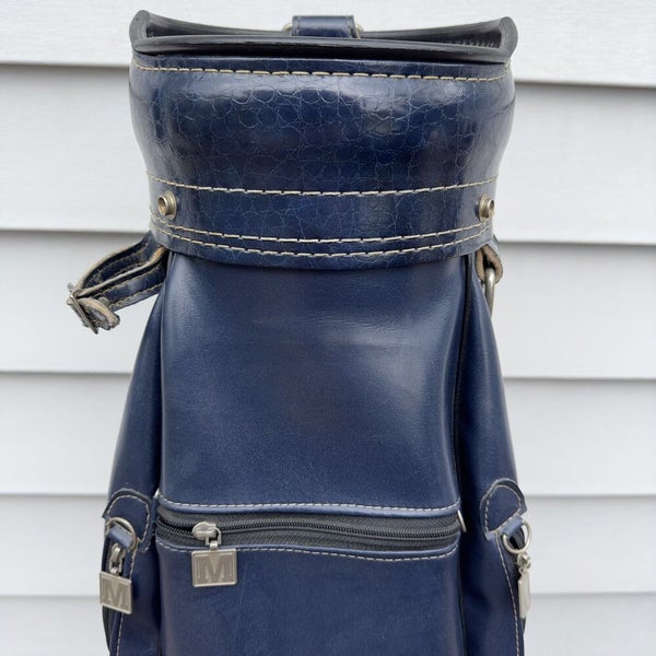 Ron Miller Pro Model Golf Cart Bag Navy Blue Leather USA Vintage