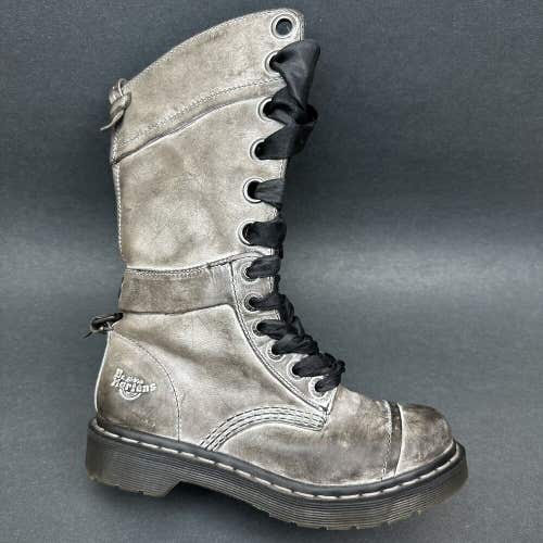 Dr Martens Triumph Women's Boots Tall Lace Up Fold Over Distressed Grey Size 6