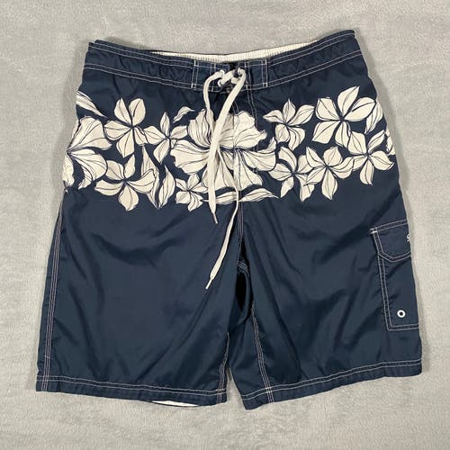 Speedo Mens Shorts Size L Blue Board Floral Vintage Mesh Lined Hook and Loop Fly