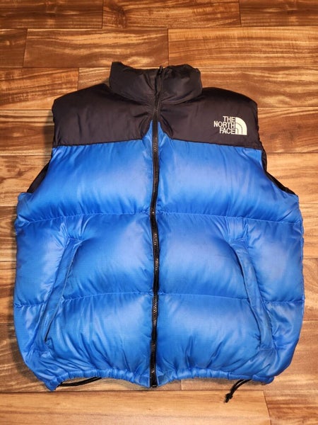 Vintage 90s North Face Nuptse Goose Down Puffer Vest Hooded Blue