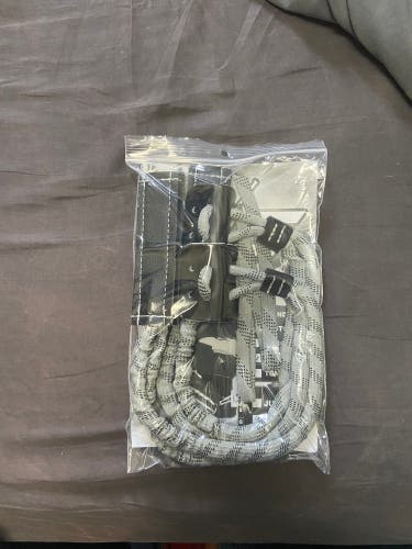 Brand New Custom Trav 2 Pro Spec Laces, Grey & Black Elastic Toe Tie Goalie Laces.