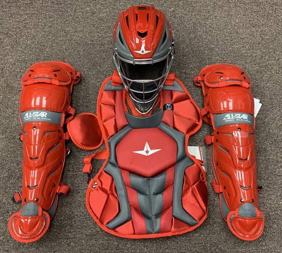All Star System 7 Axis Youth 10-12 Catchers Gear Set - Red Grey
