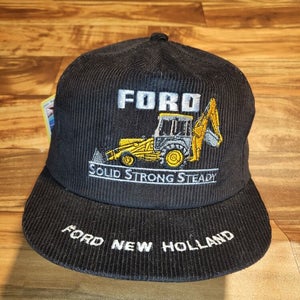 Vintage Rare Ford Tractor Black Corduroy K Products Farming Hat Cap Vtg Snapback