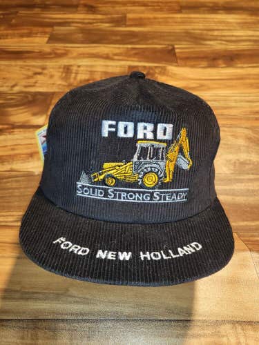 Vintage Rare Ford Tractor Black Corduroy K Products Farming Hat Cap Vtg Snapback