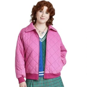 NWT Wild Fable Women's Oversized Woven Quilted Bomber Jacket Pink Size XS