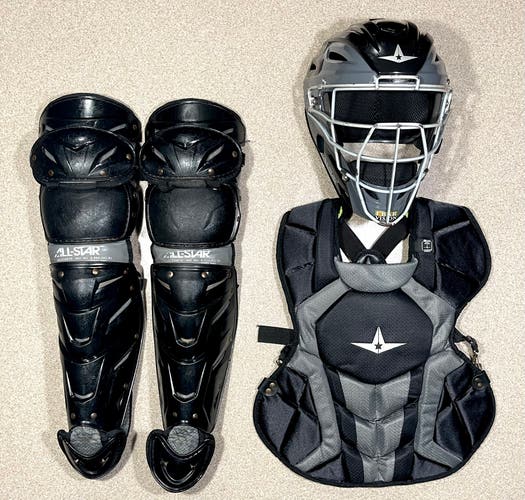 Black & Platinum NOCSAE All-Star S7 AXIS System7 Baseball Catcher’s Gear Set Kit Intermediate 12-16